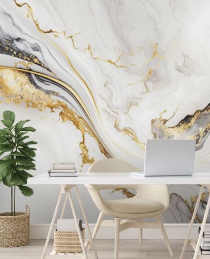 papier peint mural en marbre blanc, doré et noir appelé White, Gold and Black Ink Marble, pour les salles de bain, les salles à manger et les cuisines papier peint mural en marbre blanc, doré et noir appelé White, Gold and Black Ink Marble, pour les salles de bain, les salles à manger et les cuisines