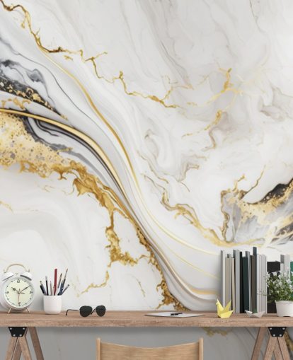 carta da parati murale in marmo bianco, oro e nero chiamato White, Gold and Black Ink Marble per bagni, sale da pranzo e cucine carta da parati murale in marmo bianco, oro e nero chiamato White, Gold and Black Ink Marble per bagni, sale da pranzo e cucine