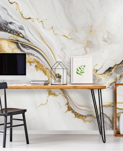 Tapetentapete aus weißem, goldenem und schwarzem Marmor namens White, Gold and Black Ink Marble für Badezimmer, Esszimmer und Küchen Tapetentapete aus weißem, goldenem und schwarzem Marmor namens White, Gold and Black Ink Marble für Badezimmer, Esszimmer und Küchen