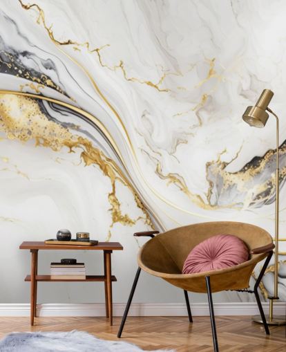 Tapetentapete aus weißem, goldenem und schwarzem Marmor namens White, Gold and Black Ink Marble für Badezimmer, Esszimmer und Küchen Tapetentapete aus weißem, goldenem und schwarzem Marmor namens White, Gold and Black Ink Marble für Badezimmer, Esszimmer und Küchen