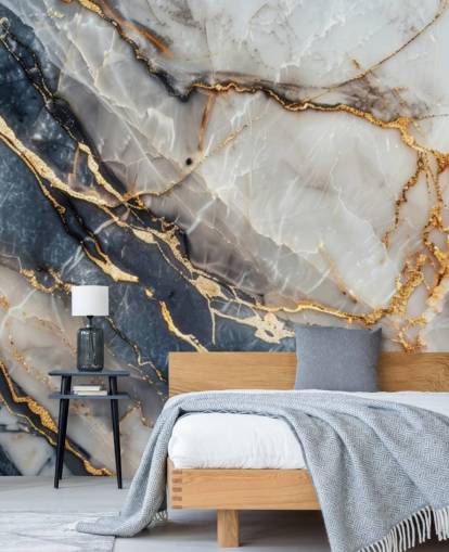 mural de papel de parede de mármore branco, azul e dourado chamado Statuario White and Blue Marble para salas de jantar, cozinhas e banheiros mural de papel de parede de mármore branco, azul e dourado chamado Statuario White and Blue Marble para salas de jantar, cozinhas e banheiros