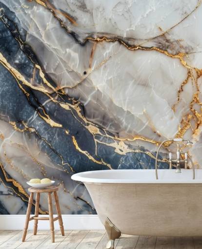 carta da parati murale in marmo bianco, blu e oro chiamato Statuario White and Blue Marble per sale da pranzo, cucine e bagni carta da parati murale in marmo bianco, blu e oro chiamato Statuario White and Blue Marble per sale da pranzo, cucine e bagni