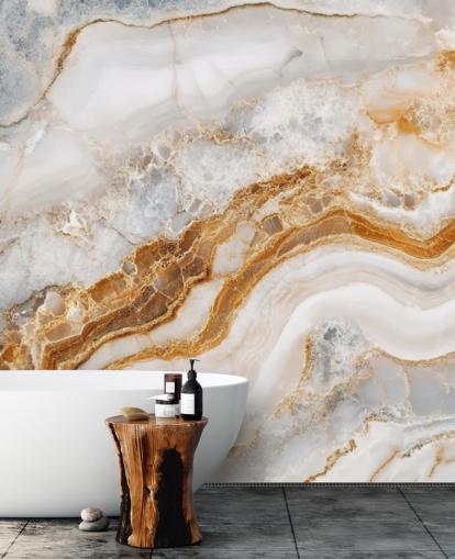 papier peint mural en marbre blanc et doré appelé White Grey and Gold Swirls Marble pour les salles de bain, les cuisines et les salles à manger