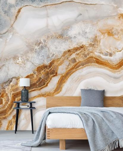 carta da parati murale in marmo bianco e oro chiamata White Grey and Gold Swirls Marble per bagni, cucine e sale da pranzo