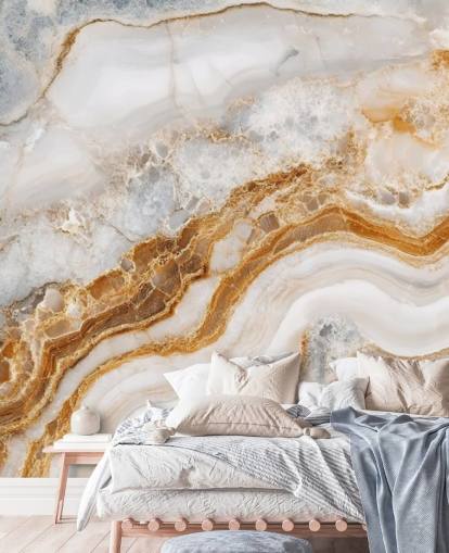 carta da parati murale in marmo bianco e oro chiamata White Grey and Gold Swirls Marble per bagni, cucine e sale da pranzo