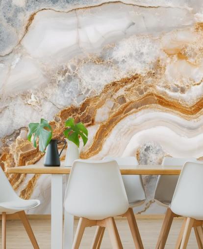 witte en gouden marmeren muurschildering genaamd White Grey and Gold Swirls Marble voor badkamers, keukens en eetkamers