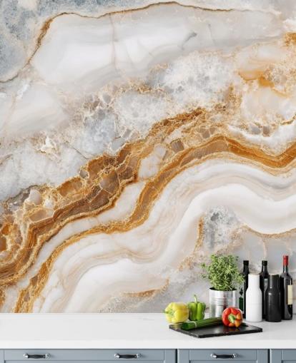 mural de papel de parede de mármore branco e dourado chamado White Grey and Gold Swirls Marble para banheiros, cozinhas e salas de jantar