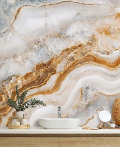 carta da parati murale in marmo bianco e oro chiamata White Grey and Gold Swirls Marble per bagni, cucine e sale da pranzo