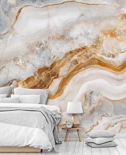 carta da parati murale in marmo bianco e oro chiamata White Grey and Gold Swirls Marble per bagni, cucine e sale da pranzo