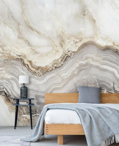 hvid og grå marmor tapet vægmaleri kaldet Elegant hvid og grå marmor til badeværelser og køkkener