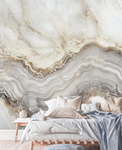 white and grey marble wallpaper mural called Elegant White and Grey Marble for bathrooms and kitchens