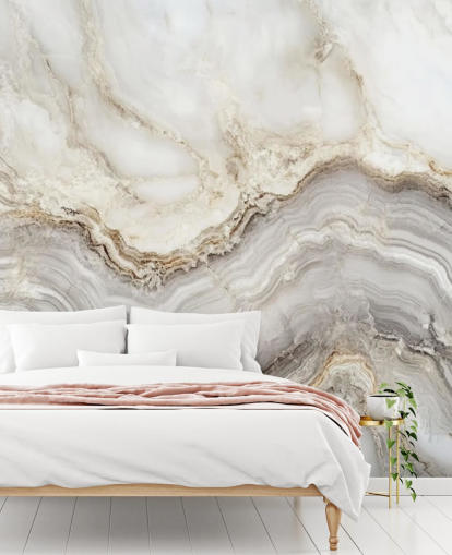 hvid og grå marmor tapet vægmaleri kaldet Elegant hvid og grå marmor til badeværelser og køkkener