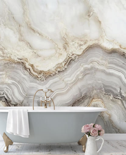 papier peint mural en marbre blanc et gris appelé Elegant White and Grey Marble pour les salles de bain et les cuisines