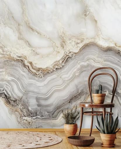 white and grey marble wallpaper mural called Elegant White and Grey Marble for bathrooms and kitchens