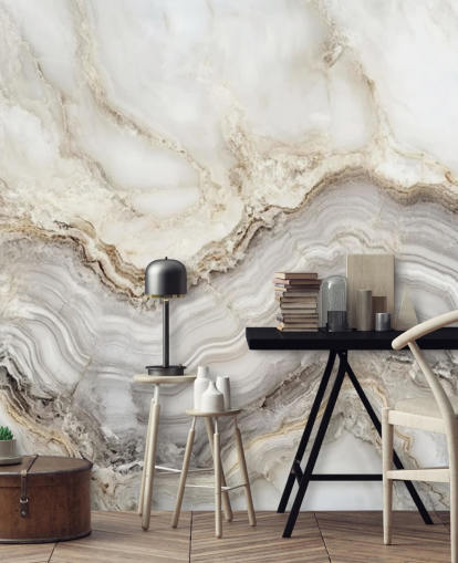 white and gray marble wallpaper mural called Elegant White and Gray Marble for bathrooms and kitchens