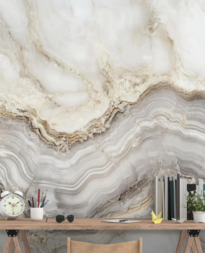 white and gray marble wallpaper mural called Elegant White and Gray Marble for bathrooms and kitchens