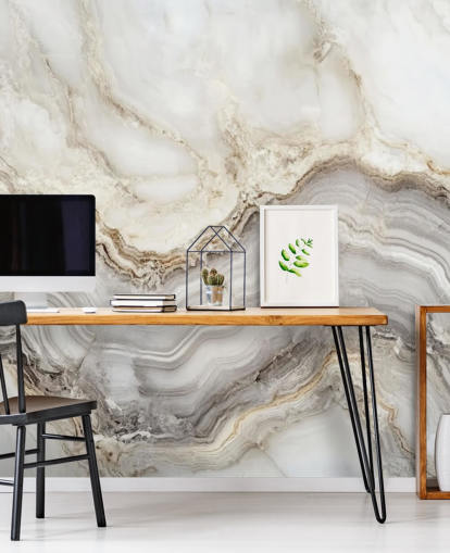 mural de papel pintado de mármol blanco y gris llamado Elegant White and Grey Marble para baños y cocinas