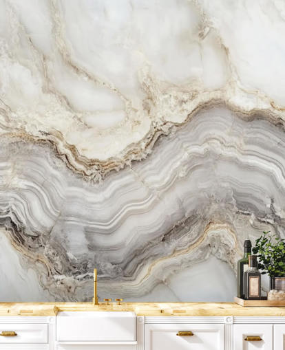 witte en grijze marmeren behangmuurschildering genaamd Elegant White and Grey Marble voor badkamers en keukens witte en grijze marmeren behangmuurschildering genaamd Elegant White and Grey Marble voor badkamers en keukens