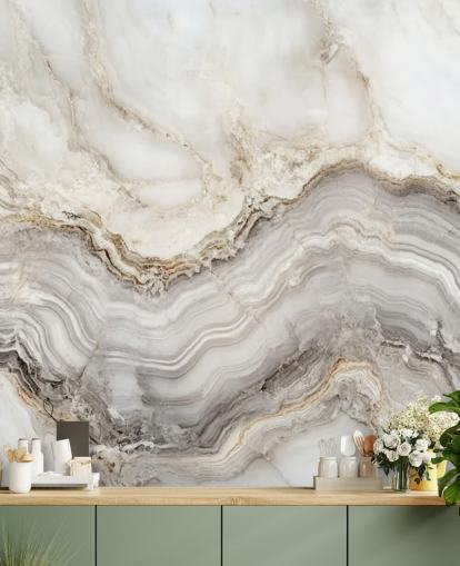 mural de papel de parede de mármore branco e cinza chamado Elegant White and Grey Marble para banheiros e cozinhas