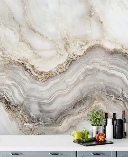 Tapeten-Wandbild aus weißem und grauem Marmor namens Elegant White and Grey Marble für Badezimmer und Küchen Tapeten-Wandbild aus weißem und grauem Marmor namens Elegant White and Grey Marble für Badezimmer und Küchen
