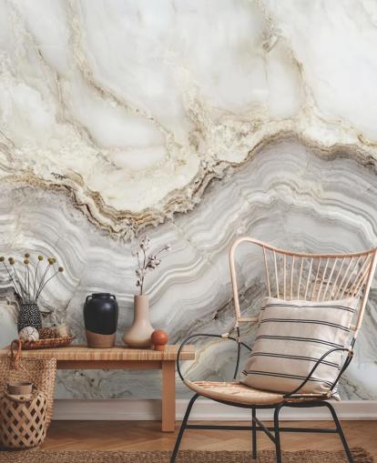 mural de papel de parede de mármore branco e cinza chamado Elegant White and Grey Marble para banheiros e cozinhas