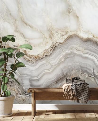 white and gray marble wallpaper mural called Elegant White and Gray Marble for bathrooms and kitchens