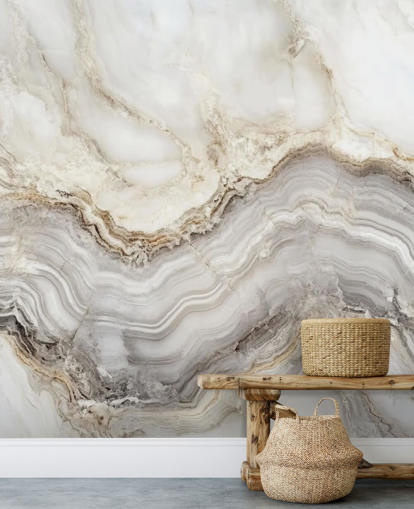 white and grey marble wallpaper mural called Elegant White and Grey Marble for bathrooms and kitchens