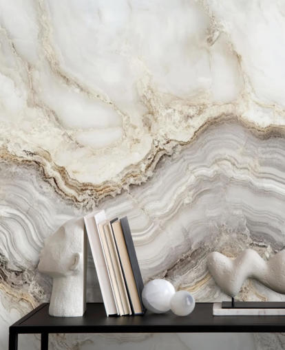 witte en grijze marmeren behangmuurschildering genaamd Elegant White and Grey Marble voor badkamers en keukens