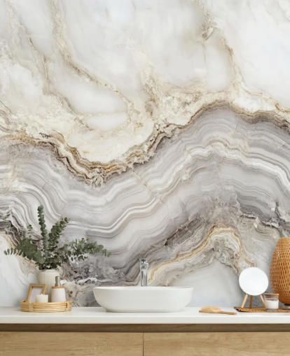 Tapeten-Wandbild aus weißem und grauem Marmor namens Elegant White and Grey Marble für Badezimmer und Küchen Tapeten-Wandbild aus weißem und grauem Marmor namens Elegant White and Grey Marble für Badezimmer und Küchen