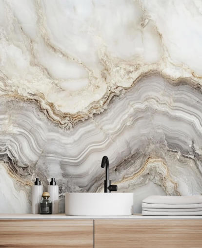 mural de papel de parede de mármore branco e cinza chamado Elegant White and Grey Marble para banheiros e cozinhas
