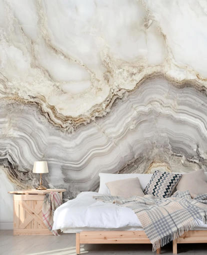 mural de papel de parede de mármore branco e cinza chamado Elegant White and Grey Marble para banheiros e cozinhas