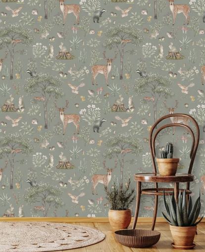 green kids forest wallpaper called Green Fantastic Forest by Kikki Belle for nurseries and kids bedrooms green kids forest wallpaper called Green Fantastic Forest by Kikki Belle for nurseries and kids bedrooms