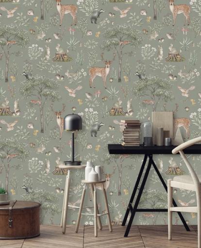 green kids forest wallpaper called Green Fantastic Forest by Kikki Belle for nurseries and kids bedrooms green kids forest wallpaper called Green Fantastic Forest by Kikki Belle for nurseries and kids bedrooms