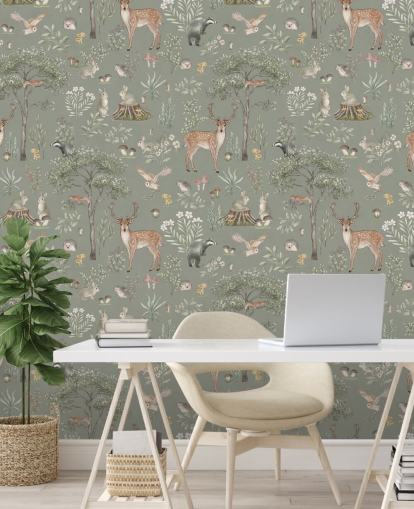 green kids forest wallpaper called Green Fantastic Forest by Kikki Belle for nurseries and kids bedrooms green kids forest wallpaper called Green Fantastic Forest by Kikki Belle for nurseries and kids bedrooms