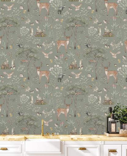 green kids forest wallpaper called Green Fantastic Forest by Kikki Belle for nurseries and kids bedrooms green kids forest wallpaper called Green Fantastic Forest by Kikki Belle for nurseries and kids bedrooms