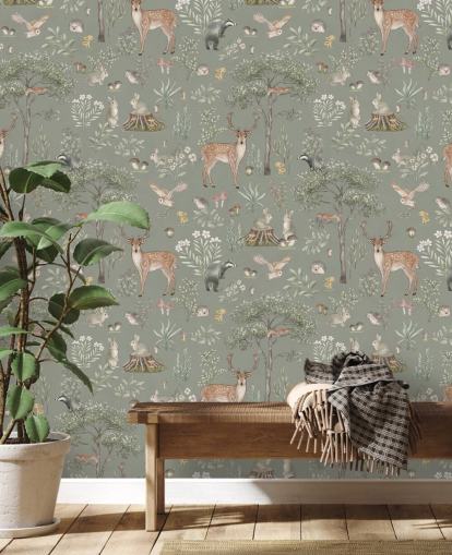 green kids forest wallpaper called Green Fantastic Forest by Kikki Belle for nurseries and kids bedrooms green kids forest wallpaper called Green Fantastic Forest by Kikki Belle for nurseries and kids bedrooms