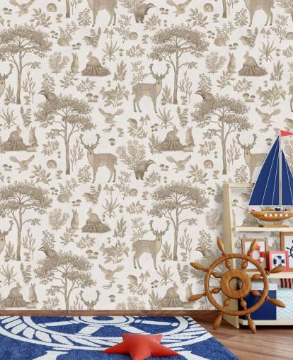 hvide børneskovtapetmaleri kaldet Vintage White Fantastic Forest af Kikki Belle til børns soveværelser hvide børneskovtapetmaleri kaldet Vintage White Fantastic Forest af Kikki Belle til børns soveværelser