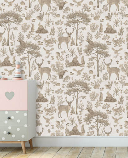 mural de papel de parede florestal infantil branco chamado Vintage White Fantastic Forest de Kikki Belle para quartos infantis mural de papel de parede florestal infantil branco chamado Vintage White Fantastic Forest de Kikki Belle para quartos infantis
