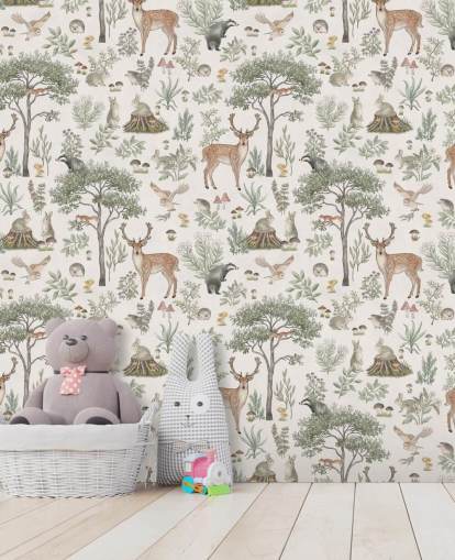 hvidt børneskovtapet vægmaleri kaldet White Fantastic Forest af Kikki Belle til en børnehave eller børns soveværelse hvidt børneskovtapet vægmaleri kaldet White Fantastic Forest af Kikki Belle til en børnehave eller børns soveværelse