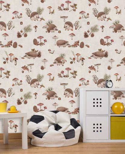 tapetväggmålning för barn igelkott som heter Happy Hedgehogs av Kikki Belle för barnens sovrum och plantskolor tapetväggmålning för barn igelkott som heter Happy Hedgehogs av Kikki Belle för barnens sovrum och plantskolor