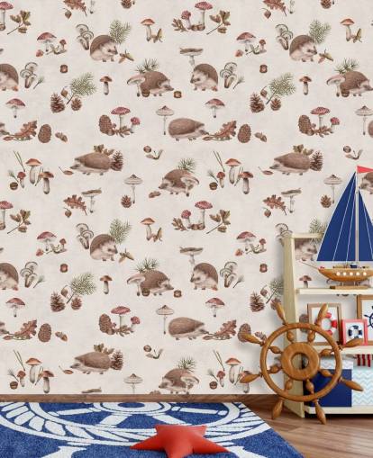 mural de papel de parede de ouriço infantil chamado Happy Hedgehogs de Kikki Belle para quartos infantis e creches mural de papel de parede de ouriço infantil chamado Happy Hedgehogs de Kikki Belle para quartos infantis e creches