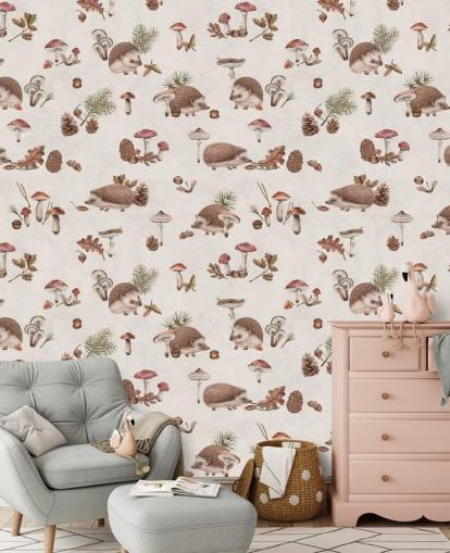 mural de papel de parede de ouriço infantil chamado Happy Hedgehogs de Kikki Belle para quartos infantis e creches mural de papel de parede de ouriço infantil chamado Happy Hedgehogs de Kikki Belle para quartos infantis e creches