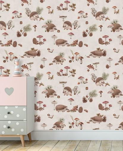 lasten siili-taustakuvamaalaus nimeltä Happy Hedgehogs, kirjoittanut Kikki Belle lasten makuuhuoneisiin ja lastentarhoihin