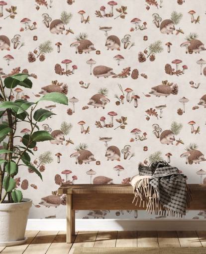 tapetväggmålning för barn igelkott som heter Happy Hedgehogs av Kikki Belle för barnens sovrum och plantskolor