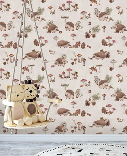 lasten siili-taustakuvamaalaus nimeltä Happy Hedgehogs, kirjoittanut Kikki Belle lasten makuuhuoneisiin ja lastentarhoihin