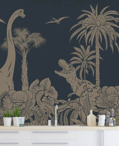 dark blue dino wallpaper mural called Monochrome Dino - Vintage Blue by Kikki Belle dark blue dino wallpaper mural called Monochrome Dino - Vintage Blue by Kikki Belle