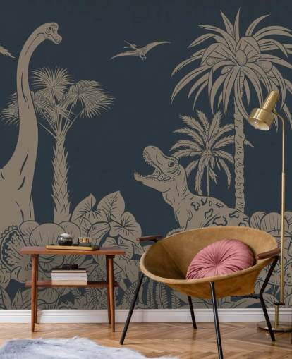 dark blue dino wallpaper mural called Monochrome Dino - Vintage Blue by Kikki Belle dark blue dino wallpaper mural called Monochrome Dino - Vintage Blue by Kikki Belle