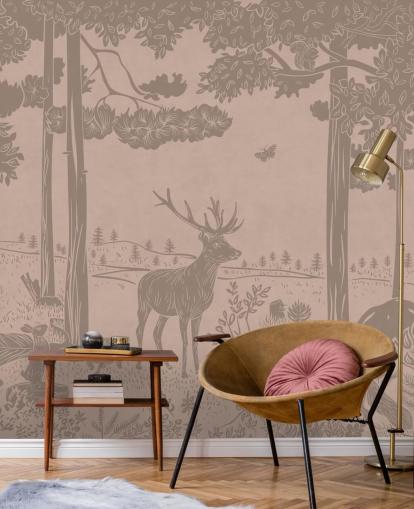 pink kids forest wall mural called Monochrome Forest - Vintage Pink by Kikki Belle for bedrooms and nurseries pink kids forest wall mural called Monochrome Forest - Vintage Pink by Kikki Belle for bedrooms and nurseries