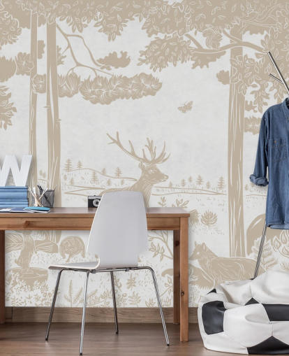 weißes Wald-Wandbild namens Monochrome Forest - Vintage White von Kikki Belle für Kinderzimmer weißes Wald-Wandbild namens Monochrome Forest - Vintage White von Kikki Belle für Kinderzimmer