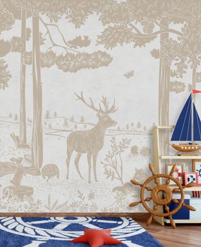 white forest wall mural called Monochrome Forest - Vintage White by Kikki Belle for children's bedrooms